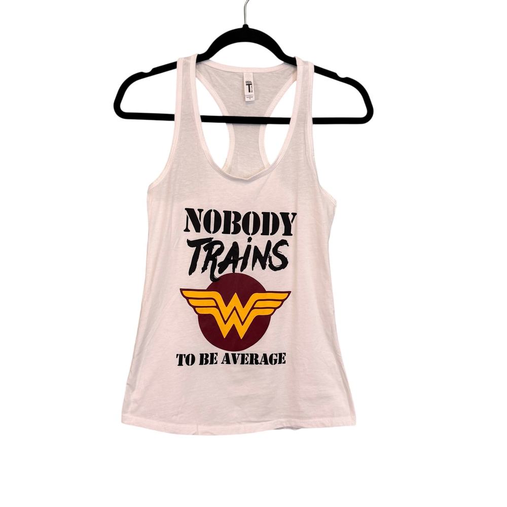 NEXT LEVEL Tank Top Womens S White Nobody Trains To Be Average Funny Workout Gym